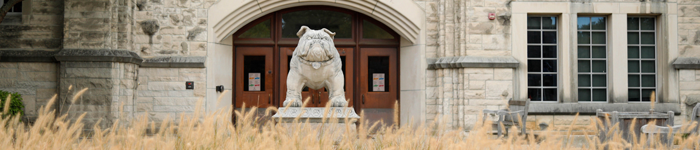 bulldog stature in front of Atherton Union