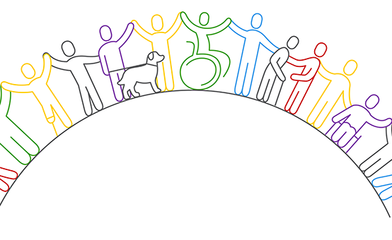 multicolor drawing of stick figures with various disabilities