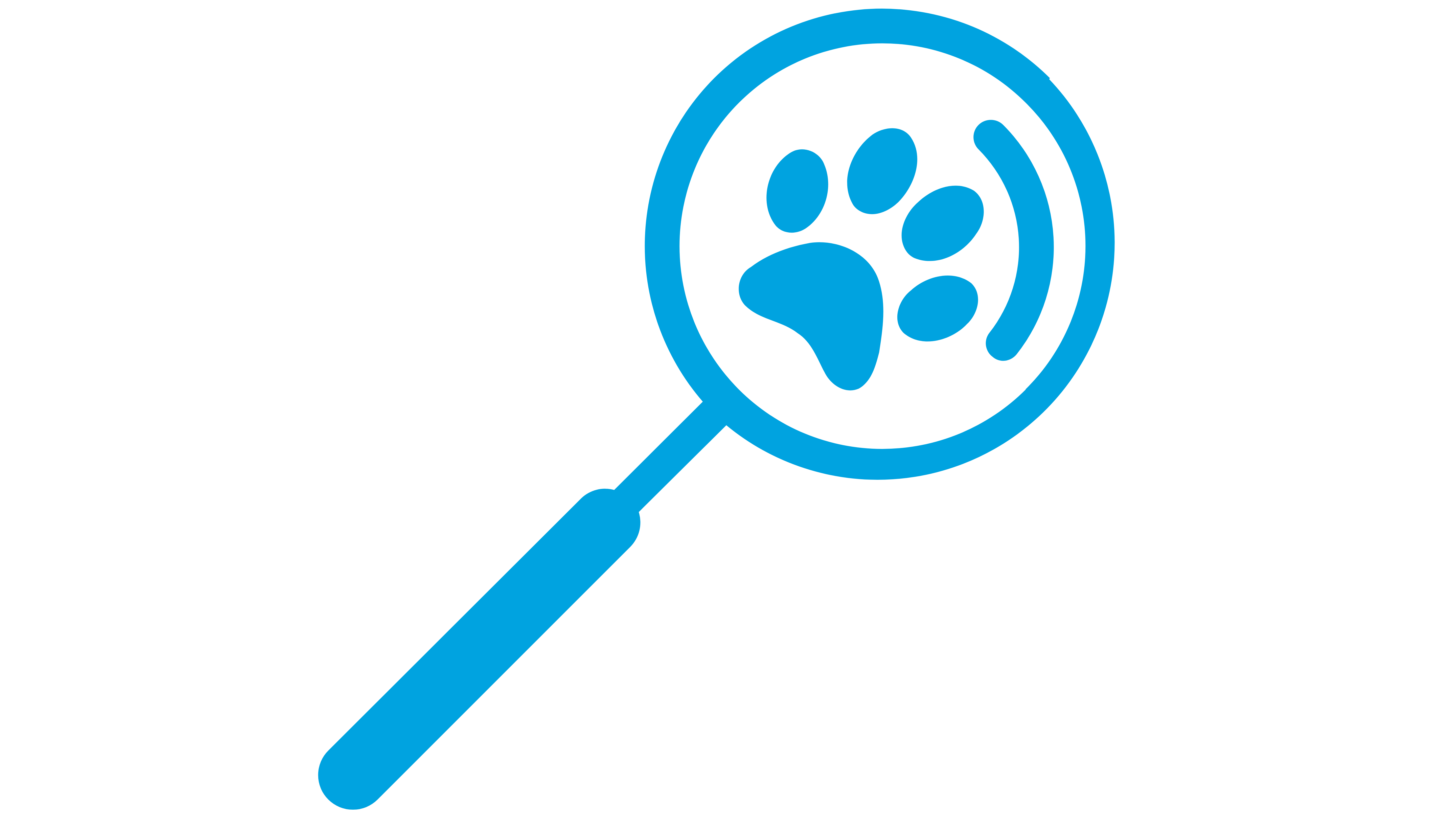 blue icon of a magnifying glass with a pawprint in the viewer