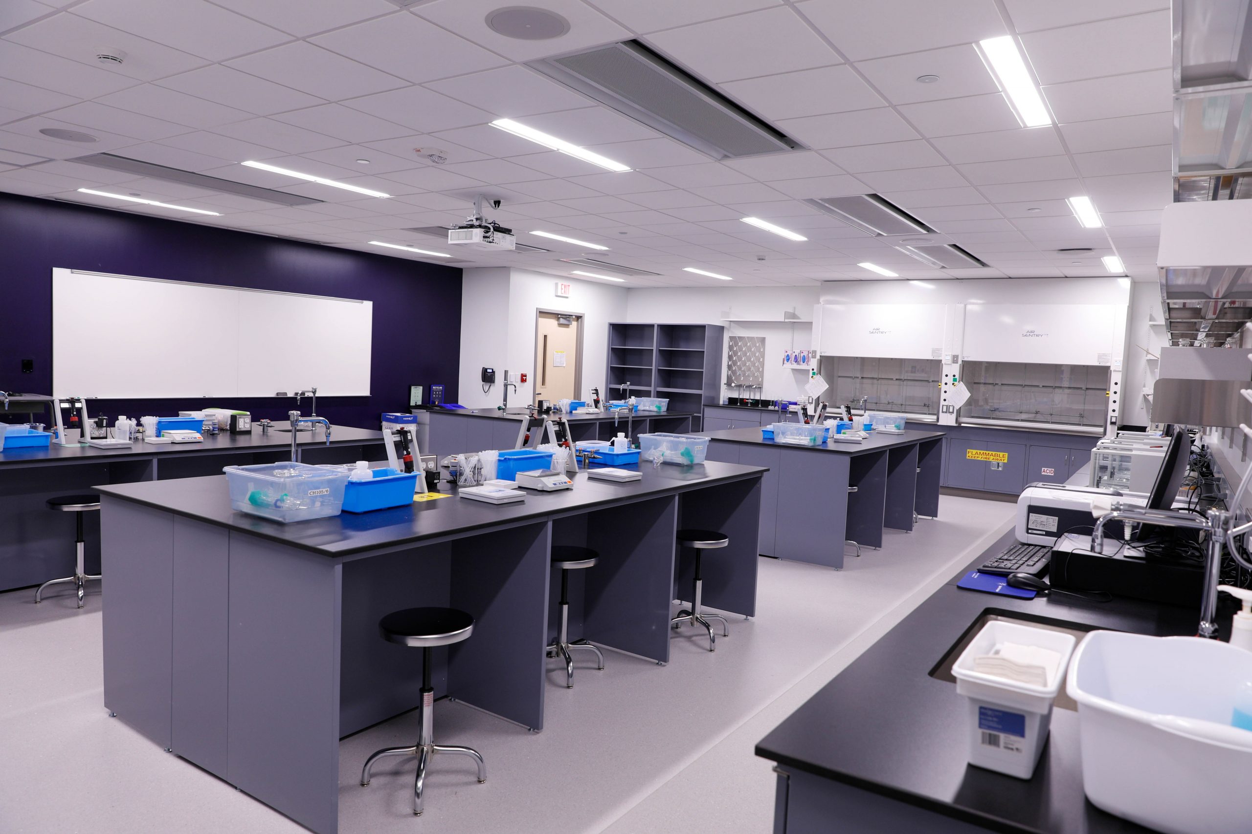 A laboratory in the new Sciences Complex, with collaborative work stations and state-of-the-art equipment