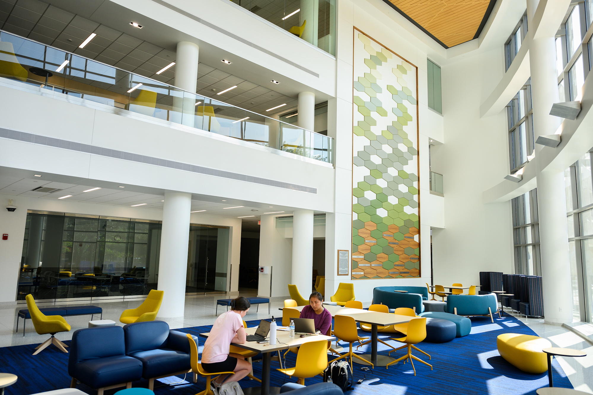 brightly colored lobby of sciences complex