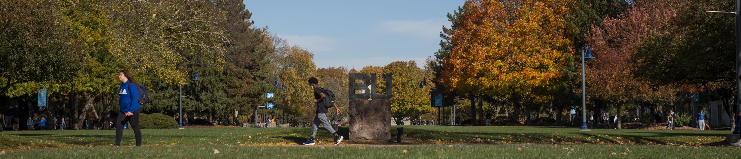 Butler Campus with BU sign and students