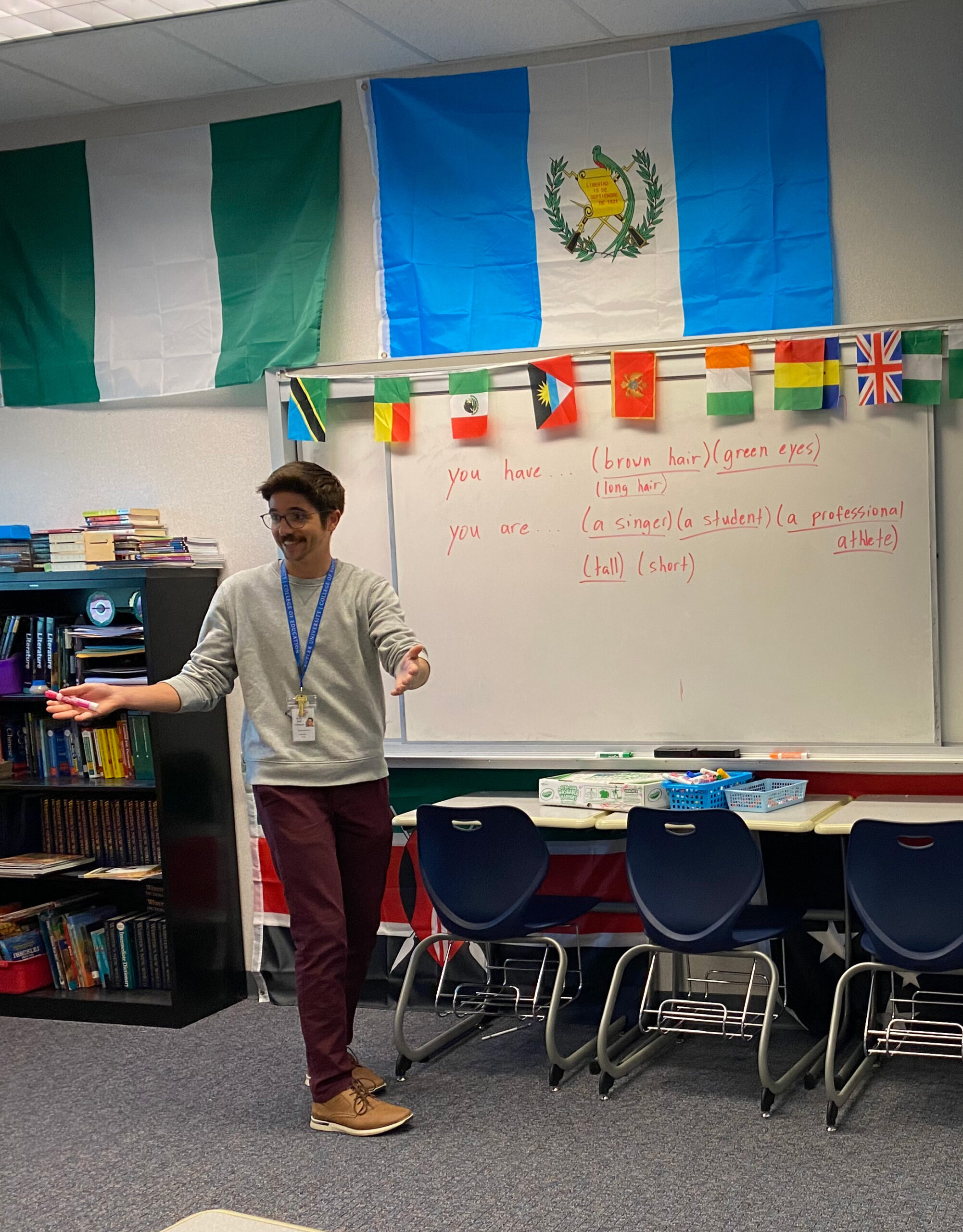 A language class with different colored flags