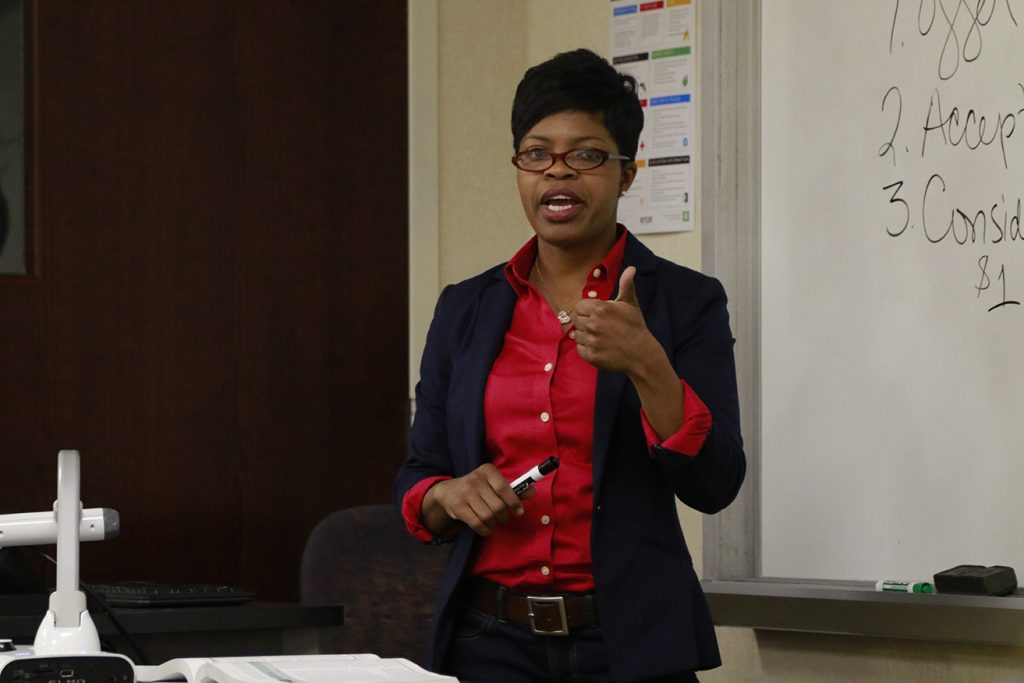 Professor NaShara Mitchell teaching a class