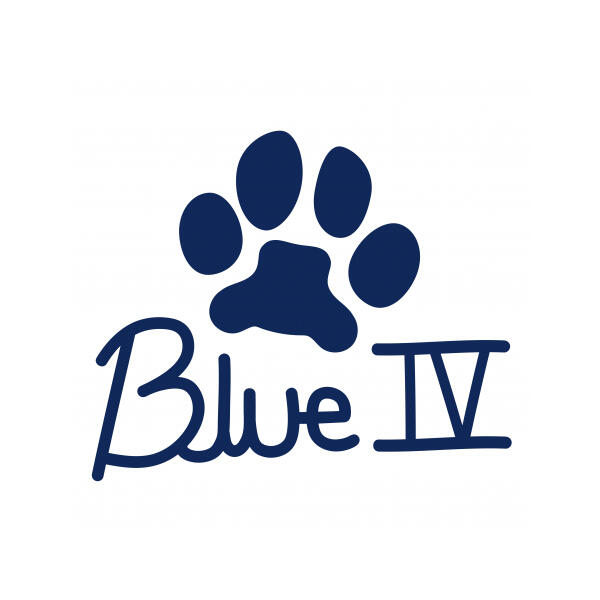 blue paw print with Blue IV under it