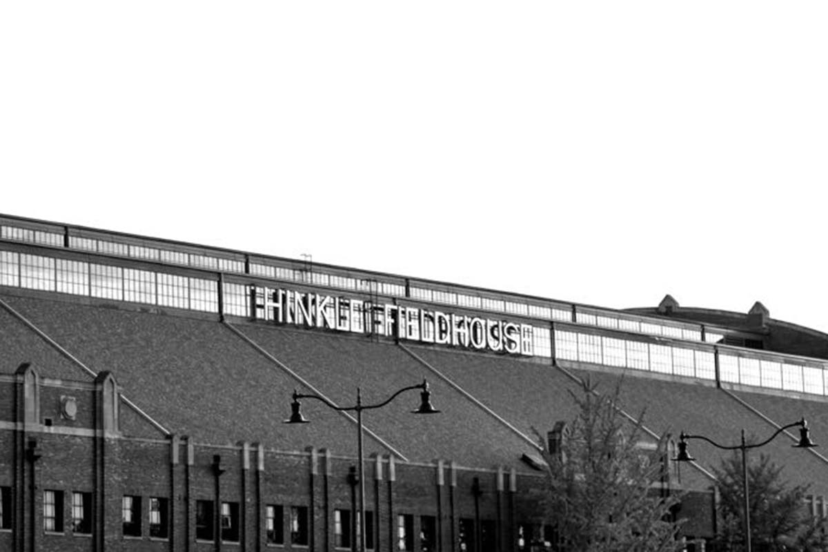 Hinkle Fieldhouse in black and white